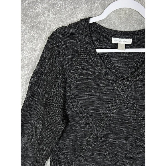 Christopher & Banks Long Sleeve V-Neck Knit Sweater Womens Size Large Black Gray - Picture 6 of 14